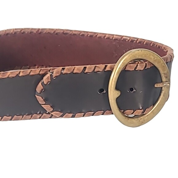 HTC Hollywood Trading Co Twisted Edge Stitch Leather Belt Brass Motorcycle -32 - Picture 4 of 11